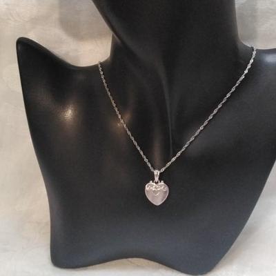 Vintage Rose Quartz Heart 18" 925 Necklace