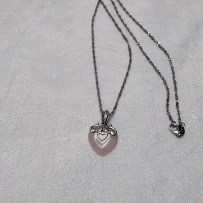 Vintage Rose Quartz Heart 18" 925 Necklace