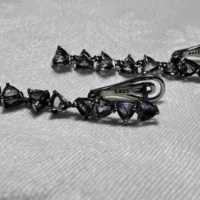 New Old Stock Triangle Tanzanite 925 Dangle Earrings