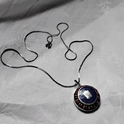 Unique New Old Stock Asian Lapis Lazuli And Red Coral Medallion 925 22" Necklace