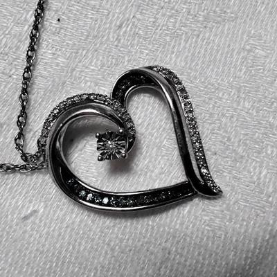 Diamond and Blue Diamonds Heart With ..25ct Solitaire 18" 925 Necklace