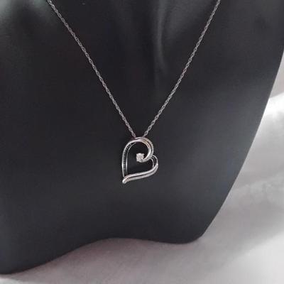 Diamond and Blue Diamonds Heart With ..25ct Solitaire 18" 925 Necklace