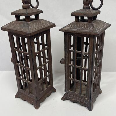 Cast Iron Garden Hanging Lanterns Temple Style Square Bottom rust patina