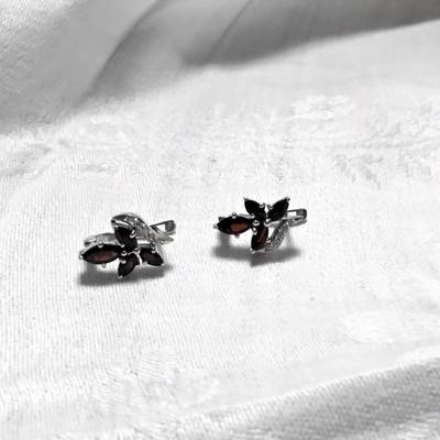 Gorgeous Garnet and White Sapphire Sterling Silver Earrings