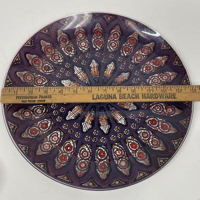 Vintage 13” Pilgrim Glass Silhouette Stained Glass Window Collector Plate Purple