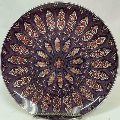 Vintage 13” Pilgrim Glass Silhouette Stained Glass Window Collector Plate Purple