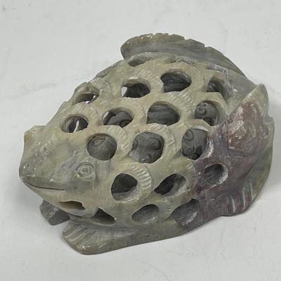 Hand Carved Soapstone Vase Frog Frog Shaped Flower Arranging Tool