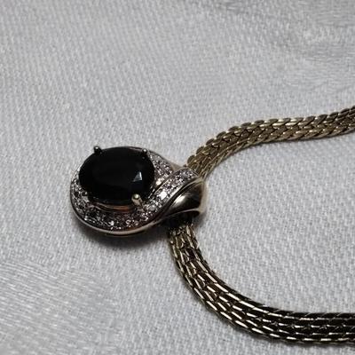 Large Impressive Sapphire Surrounded by Diamonds 14K 18" Necklace