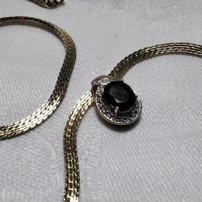 Large Impressive Sapphire Surrounded by Diamonds 14K 18" Necklace
