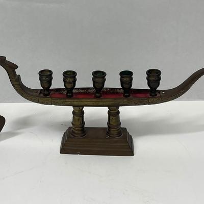Antique Brass Boat Gondola Candle Holder