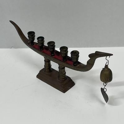 Antique Brass Boat Gondola Candle Holder