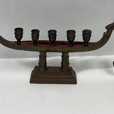 Antique Brass Boat Gondola Candle Holder
