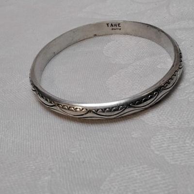 Vintage Tahe Signed Navajo Hand Stamped Handmade 925 Bracelet