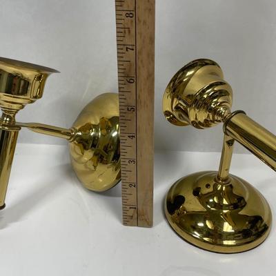 Vintager Wall Sconce Lot - Electrified Milk Glass and Brass Candlestick Holder Pair pair.