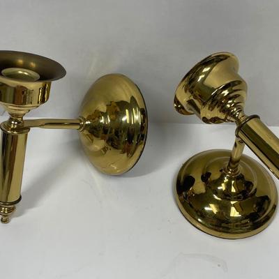 Vintager Wall Sconce Lot - Electrified Milk Glass and Brass Candlestick Holder Pair pair.
