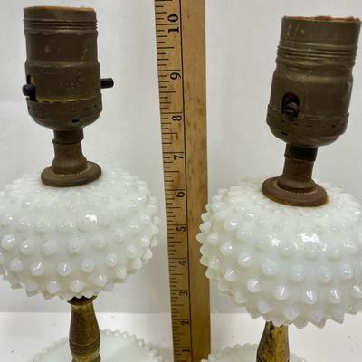 Vintager Wall Sconce Lot - Electrified Milk Glass and Brass Candlestick Holder Pair pair.