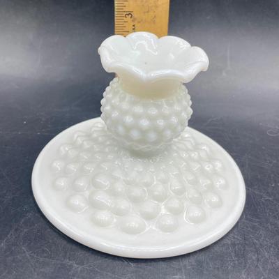 Vintage Fenton White Milk Glass Hobnail Candlesticks