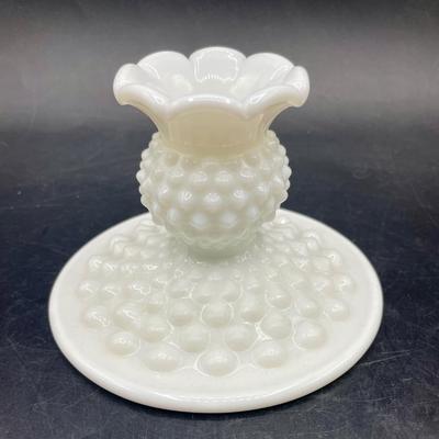 Vintage Fenton White Milk Glass Hobnail Candlesticks