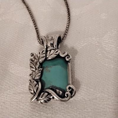 Vintage Robin's Egg Blue Turquoise in Gorgeous 925 Frame 19" Necklace