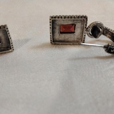 Antique Garnet and Marcasite 925 Earrings