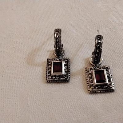 Antique Garnet and Marcasite 925 Earrings