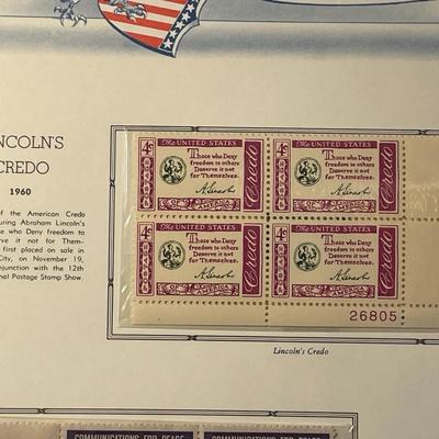 Lincoln's Credo & Echo 1960 Mint Condition US Stamp Plate Blocks Page as Pictured. Only One $5 Shipping Charge for 1 or 100...