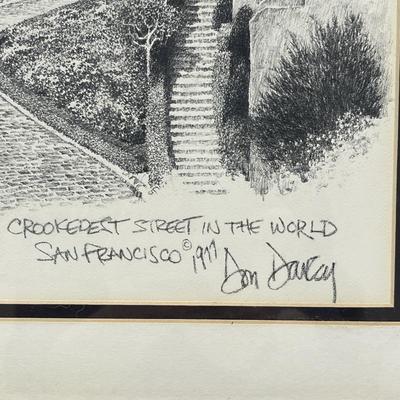 Crookedest Street in the World San Francisco 1977 Lithograph Pencil Sketch Don Davey