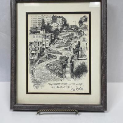 Crookedest Street in the World San Francisco 1977 Lithograph Pencil Sketch Don Davey