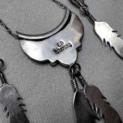 Navajo Pink Mother of Pearl 17" Necklace And Earrings Signed 925 Set