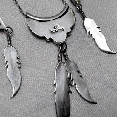Navajo Pink Mother of Pearl 17" Necklace And Earrings Signed 925 Set