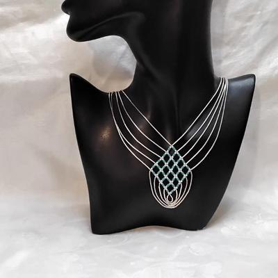 Turquoise Woven Liquid Sterling Silver 16" Necklace Signed M
