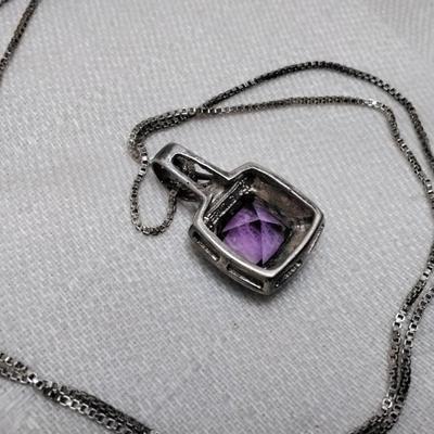 Amethyst Surrounded By Blue Fire Opal 925 18" Necklace