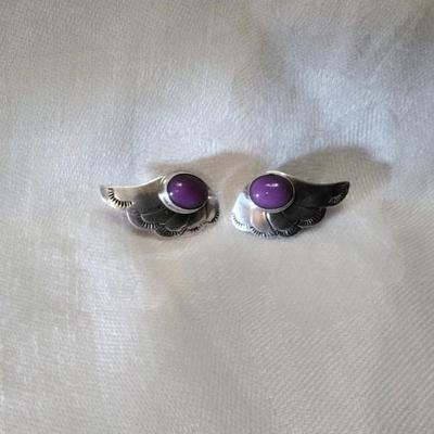 Vintage Navajo Signed Sugilite Clip On Earrings