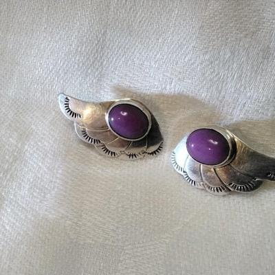 Vintage Navajo Signed Sugilite Clip On Earrings
