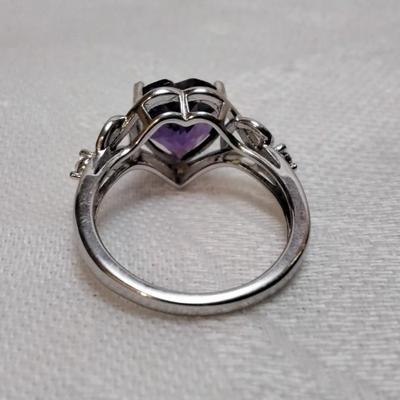 Vintage Amethyst Heart 925 Ring Size 6