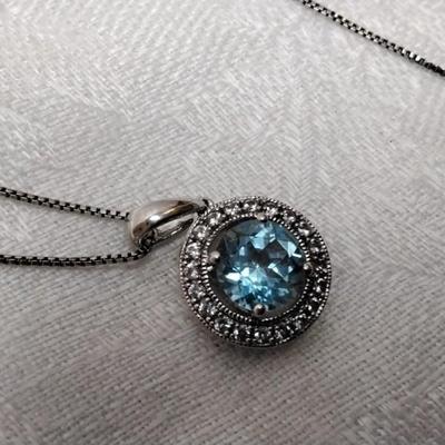 London Blue Topaz and White Sapphire 18" 925 Necklace