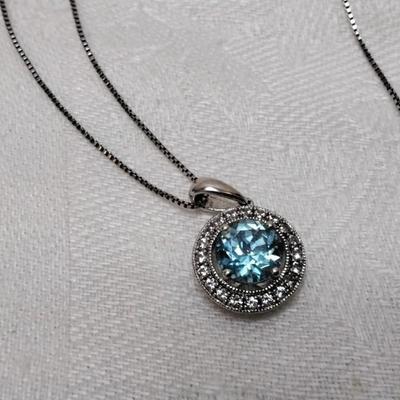 London Blue Topaz and White Sapphire 18" 925 Necklace