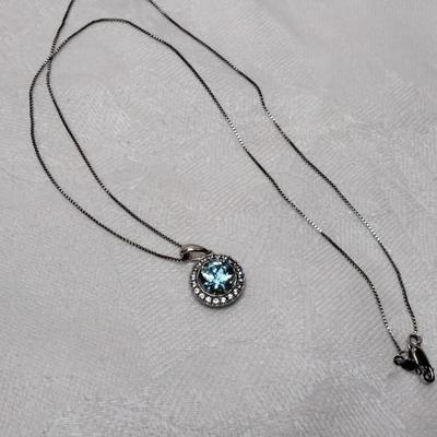 London Blue Topaz and White Sapphire 18" 925 Necklace
