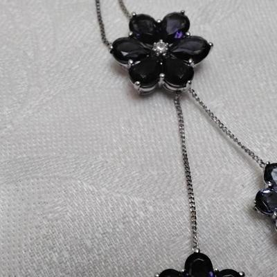 Special Made Vintage Amethyst and Tanzanite 925 18" Necklace