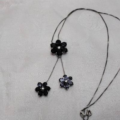 Special Made Vintage Amethyst and Tanzanite 925 18" Necklace