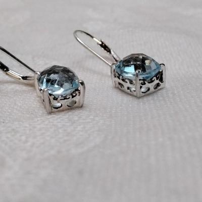 Vintage Solitaire Aquamarine 925 Earrings