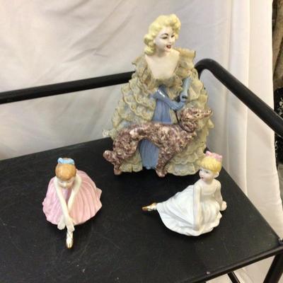 Ballerina Music Boxes and Large Plaster Dog and Lady Figurine