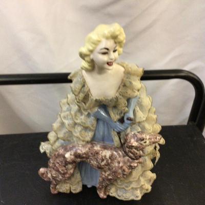 Ballerina Music Boxes and Large Plaster Dog and Lady Figurine
