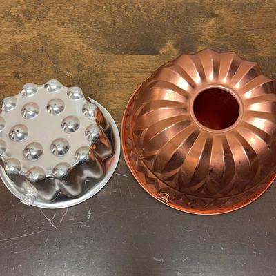 Lot of 2 Copper Contoured Jello Pans or Baking Pans