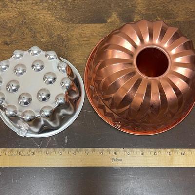 Lot of 2 Copper Contoured Jello Pans or Baking Pans