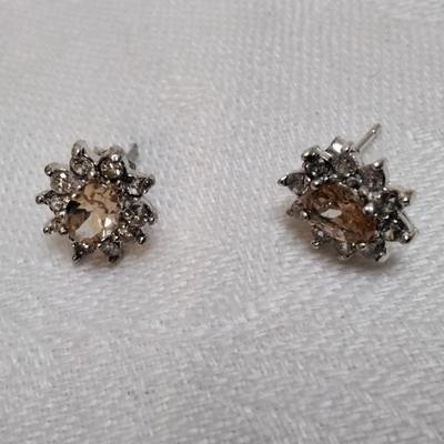 Citrine Surrounded by White Sapphires 925 Earrings