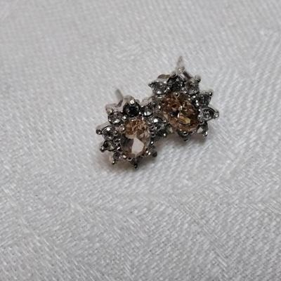 Citrine Surrounded by White Sapphires 925 Earrings