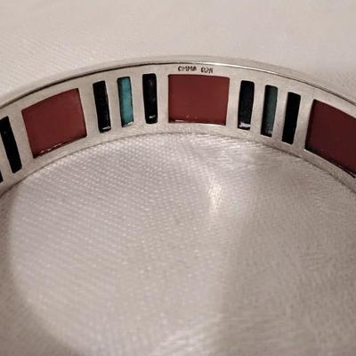 Vintage Signed Navajo Turquoise, Red Turquoise and Lapis Lazuli 925 Bracelet