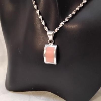 Pink Coral in Mexico 925 Setting on 18" Mexico 925 Necklace