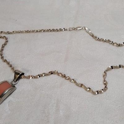 Pink Coral in Mexico 925 Setting on 18" Mexico 925 Necklace